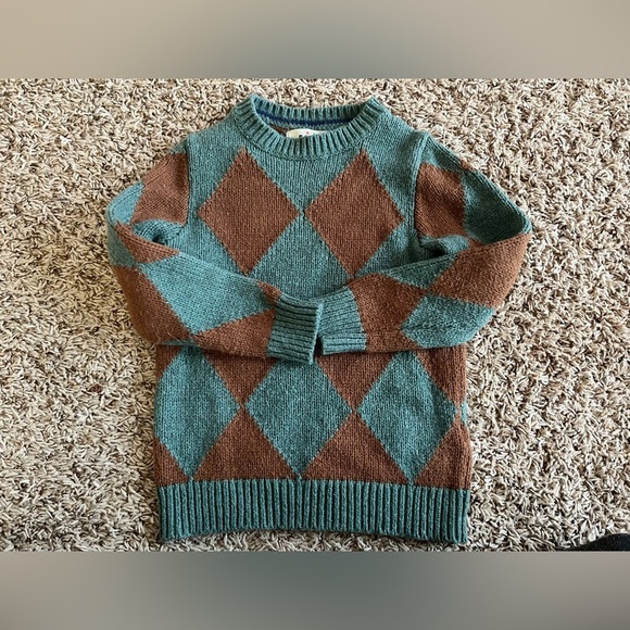 Mini Boden Argyle knit Sweater in teal and brown - Picture 8 of 9